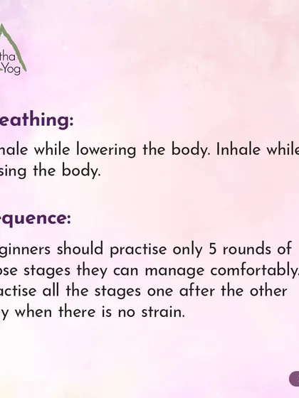 The breathing sequence for Druta Utkatasana is to exhale while lowering the body and inhale while raising it. Beginners should start with 5 comfortable rounds.