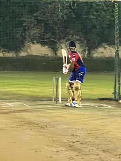 Professional all-rounder Rishi Dhawan padded up and ready for a net session at our academy. His commitment to practice sets a powerful example for everyone.
