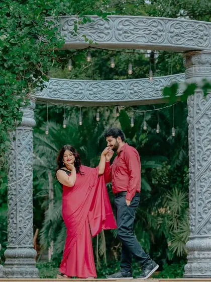 A romantic gesture at our stone gazebo, a timeless setting for a pre-wedding shoot.