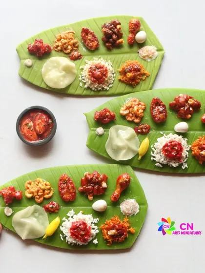 A set of three non-veg leaf meal magnets, a unique and eye-catching creation.