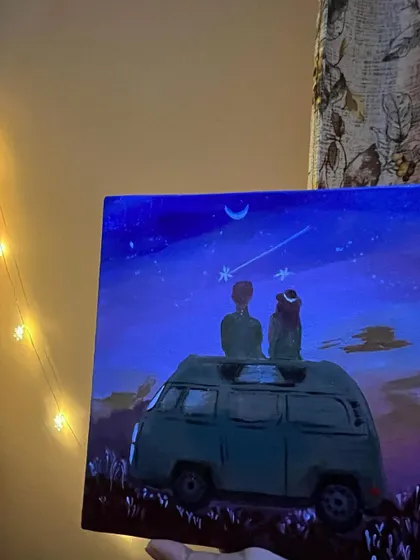 A different angle of the van painting, showing the beautiful deep blue hues of the night sky.