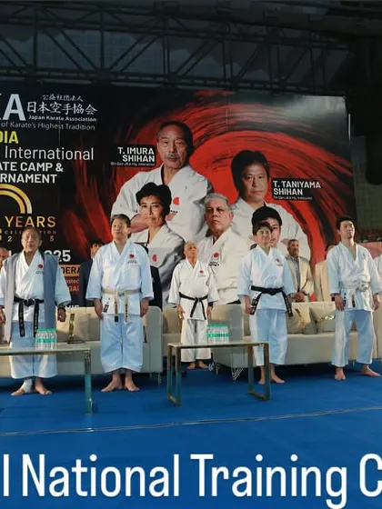 The opening ceremony of a JKA International Camp, with senior instructors and Shihans from Japan on stage. These masters are the keepers of our tradition, and their presence is a great honor.