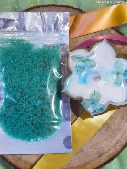 Unwind your soul with this self-care set. It features one of my floral Urli candles and a packet of soothing bath salts, perfect for a relaxing ritual.