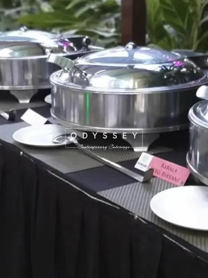 Our buffet setup featuring our Kerala-style biryani. We specialize in a variety of regional Indian cuisines to bring authentic flavors to your event.