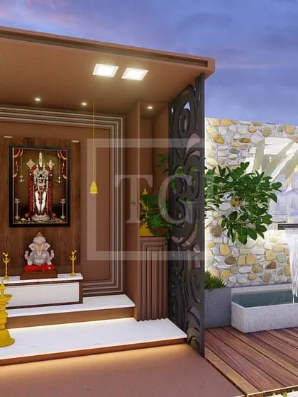 Part of the same Kolkata project, this render shows how I can integrate a beautiful outdoor mandir (prayer area) with the terrace garden, creating a space that is both spiritual and serene.