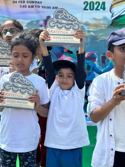 Proudly showing off the Skatethon 2024 trophy. We believe in recognizing the effort of every skater, making the event a rewarding experience.