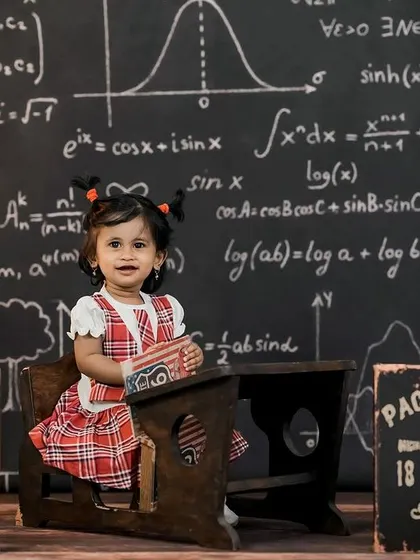 Another angle of our popular 'back to school' theme, showing the little student ready to start her lessons.