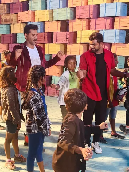 A moment I'll always cherish, working as an assistant choreographer under my idol, Prabhudeva master. Here, we are on the set for the song 'Pocatto', teaching the dance steps to a group of talented kids.