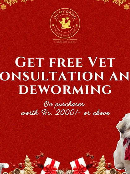 As part of our Christmas celebration, we're offering a free vet consultation and deworming service with any purchase of ₹2000 or more. It's my way of helping you keep your pet healthy during the holidays.