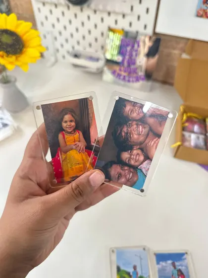 More examples of custom Polaroid magnets, featuring cute kid photos and family pictures.