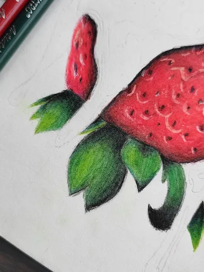 A close-up of the strawberry WIP, showing the texture of the seeds.