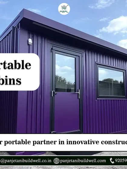 A stylish purple portable cabin, demonstrating our ability to customize solutions to fit client needs. Our cabins provide a versatile and comfortable workspace, revolutionizing on-site productivity.