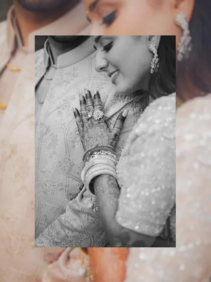 A close-up detail shot focusing on the bride's henna-adorned hand and stunning engagement ring. We believe in capturing the small, significant details that are part of your wedding story.