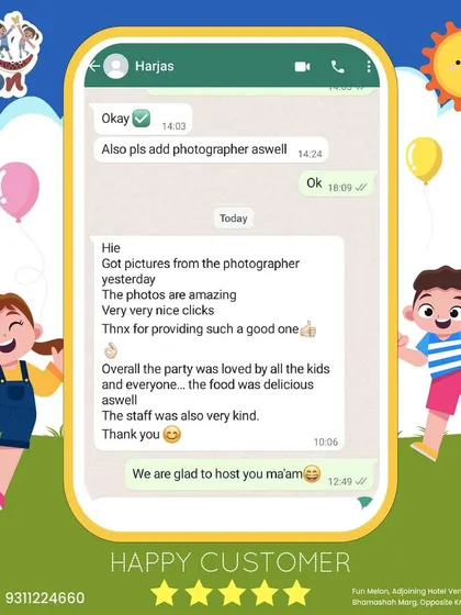 This happy customer shared their feedback via WhatsApp, praising the amazing photos, delicious food, and kind staff. I'm glad I could provide a great photographer for their event.