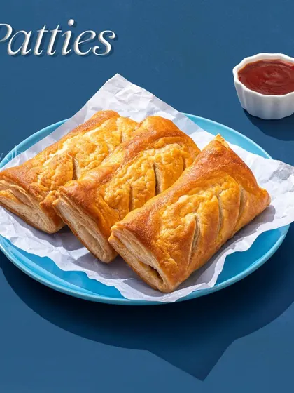 Crispy vegetable patties on a blue plate, a simple and classic snack.