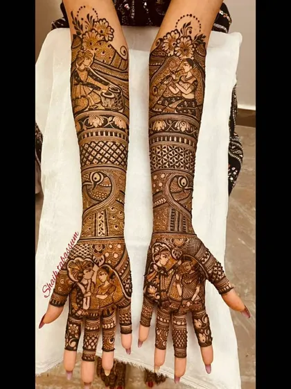 This design incorporates musical elements, with figures playing instruments as part of the wedding celebration. The couple's portrait is the focal point, surrounded by festive energy.