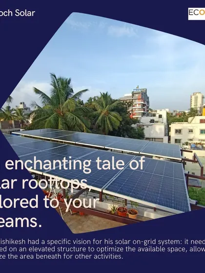 This project for Mr. Hrishikesh showcases a custom-designed 5.34kWp on-grid system on an elevated structure. This approach optimizes space, allowing the homeowner to still use the terrace area beneath the panels for other activities.