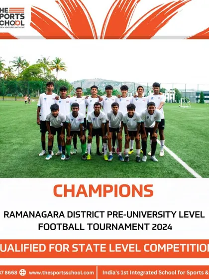 Our team stands victorious as champions of the Ramanagara District Pre-University Level Football Tournament, qualifying them for the state-level competition.