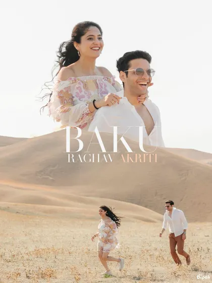 A creative double-exposure style poster for a pre-wedding shoot in Baku, Azerbaijan. This shows how I deliver a variety of artistic and modern edits in your final gallery.