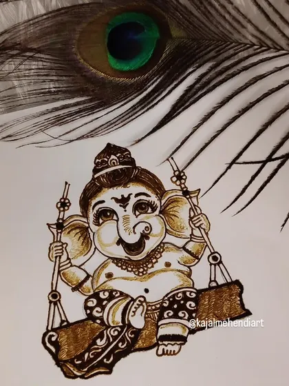 Another angle of the Ganesha portrait with the peacock feather. This shows how different compositions can highlight the artwork.