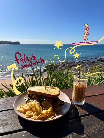 A fatass sandwich deserves some recognition. I added fun text and a surfing doodle to this food shot with a beach view.