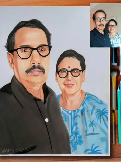 This A4 colored pencil portrait shows how I can combine two individual photos into a single couple portrait, making it look like they posed together.