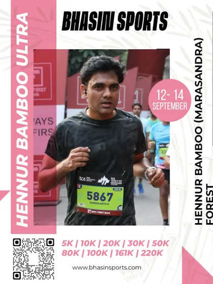 The intense focus of a runner navigating the course. Our events are professionally timed and organized to provide a seamless race experience.