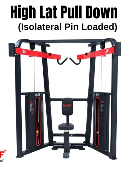 The High Lat Pulldown machine from our selectorized line, featuring a clean front profile and dual weight stacks.