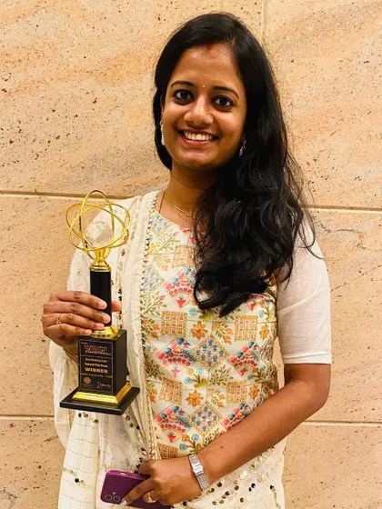Holding my first business award, a symbol of dedication to the art of platter decoration. I am thankful for the journey and the opportunity to make every ceremony memorable.