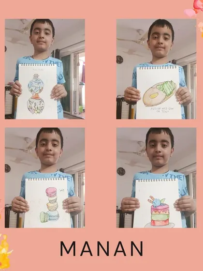 Manan shows off a delicious collection of food illustrations, from macarons to cake. Drawing everyday objects is a great way to practice shapes and shading.