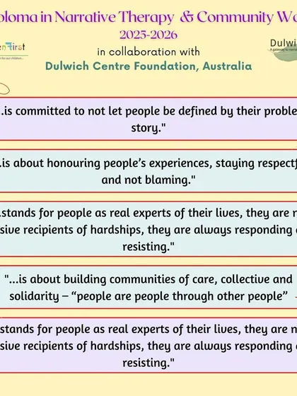 Narrative Therapy is committed to not letting people be defined by their problem story. It honors people's experiences, builds communities of care, and recognizes individuals as experts in their own lives.