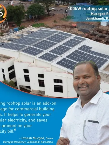 Muragod Residency in Jamkhandi is saving INR 11 lakhs every year with their 100-kilowatt rooftop system, which will achieve payback in just 3 years.