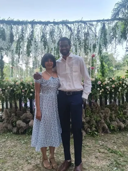With my musical partner at a gorgeous outdoor wedding at Nomads Ranch in Coorg. We were honored to be the entertainment partner for this beautiful celebration.