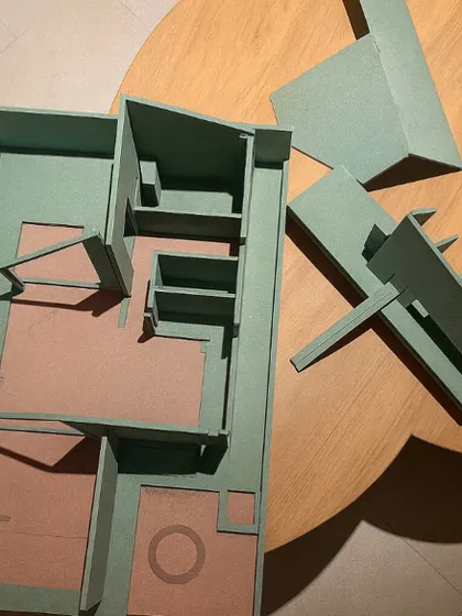 A deconstructed view of the Alibaug study model. This helps in visualizing how different architectural elements come together to form the complete structure.