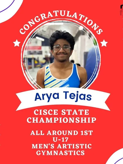 Arya dominated the U-17 Men's Artistic Gymnastics category, winning 1st place all-around with top scores on multiple apparatus. A true champion in the making.
