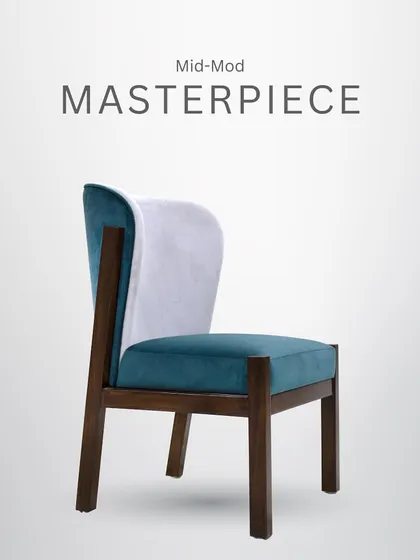 A mid-mod masterpiece, this dining or study chair features a dual-tone upholstery and a solid wood frame. Its wingback design provides extra comfort and style.