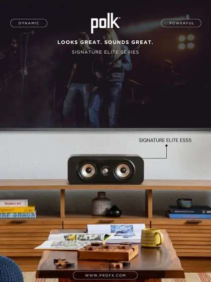 The Polk Signature Elite ES55 center channel speaker looks great and sounds great. It ensures dialogue is crystal clear and perfectly anchored to the screen, providing a dynamic and powerful heart for your home theater system.