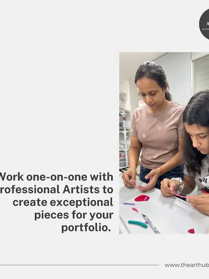 Work one-on-one with professional artists to create exceptional pieces for your portfolio. This image shows a focused mentorship session, ensuring high-quality results.