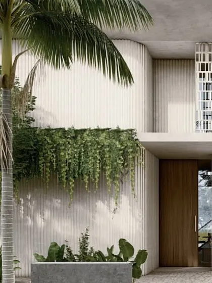 The facade of the Pavilion homes is a study in contrasts. It balances the coolness of concrete with the warmth of wood, the solidity of the walls with the transparency of screens, creating a design that exists between landscape and earth.