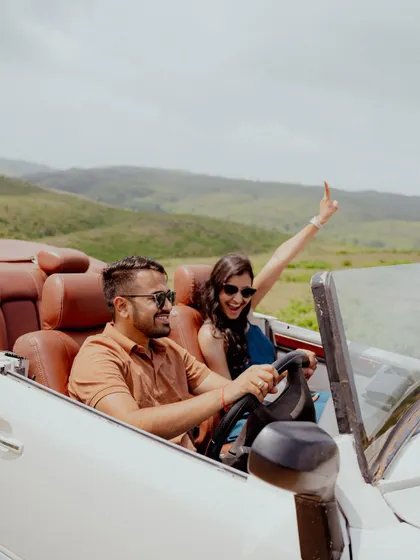 A pre-wedding shoot should feel like an adventure. Here, we captured the pure fun and freedom of the open road, a perfect metaphor for the journey they are about to begin together.