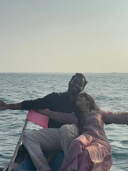 Recreating a classic 'Titanic' moment on the front of the boat. We encourage our clients to have fun and make the experience their own.