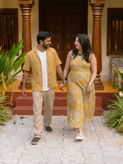 A happy, relaxed moment from a pre-wedding shoot. We capture couples walking and talking together to create natural, storytelling images that reflect their relationship.