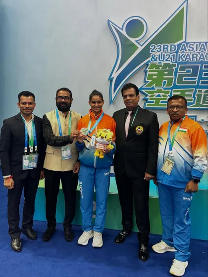 With our team and silver medalist Ms. Rusha Tambat at the 23rd Asian Cadet, Junior & U21 Karate Championship in China. Every medal is a step closer to our goal of winning gold for India.
