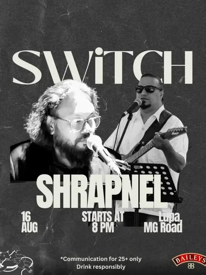 Announcing the duo band Shrapnel for a SWITCH Friday. Their ability to play crowd-pleasing retro hits makes for a fun, interactive evening.