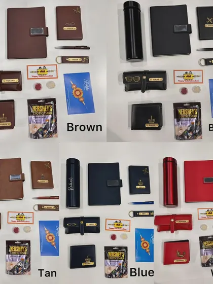 To help you choose, here are the color options for my popular men's accessory combo. I offer it in classic brown, black, tan, blue, and wine, so you can pick his favorite shade.