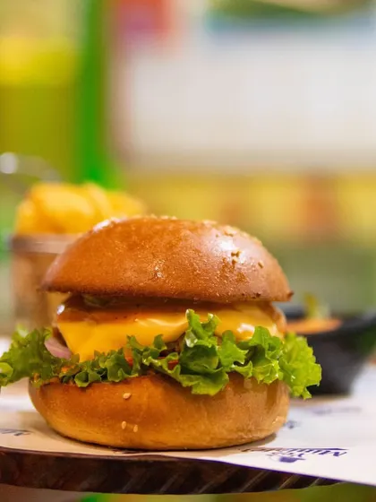 A close-up of our gourmet kid's burger. We use quality ingredients to make food that's both delicious and wholesome.