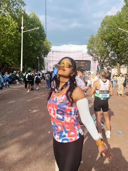 A GRR runner soaking in the atmosphere at the TCS London Marathon. An unforgettable experience.
