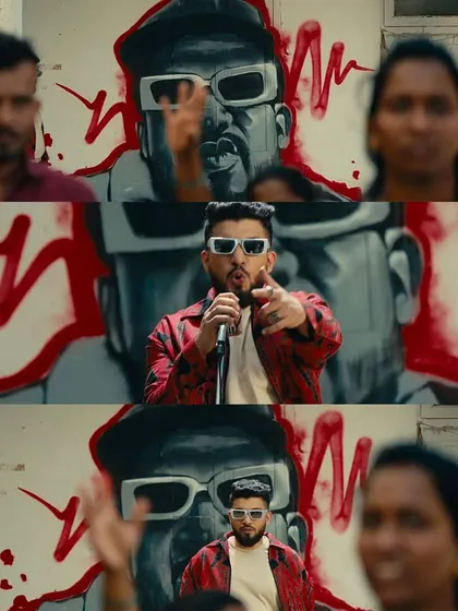 A portrait I did for a music video for Indian rapper Naezy. The artist himself posing in front of the finished piece.