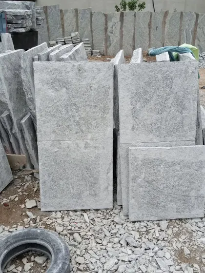 Large rectangular pavers made from Narasapura stone, ready for a client's project.