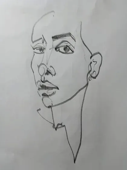 An example of a continuous line drawing. This exercise trains the eye and hand to work together, improving observation skills and confidence in linework.